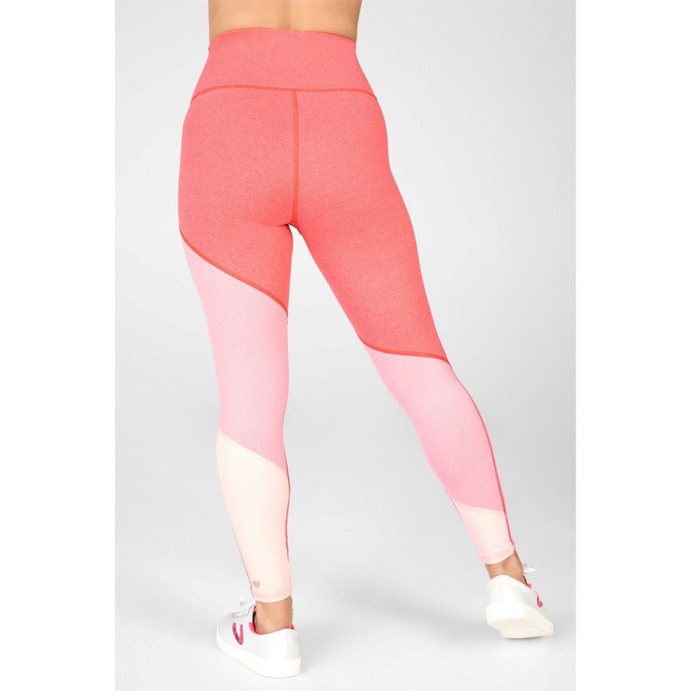 Fabletics High-Waisted Heathered Colorblock 7/8 Grapefruit/Cupid/Guava Leggings
